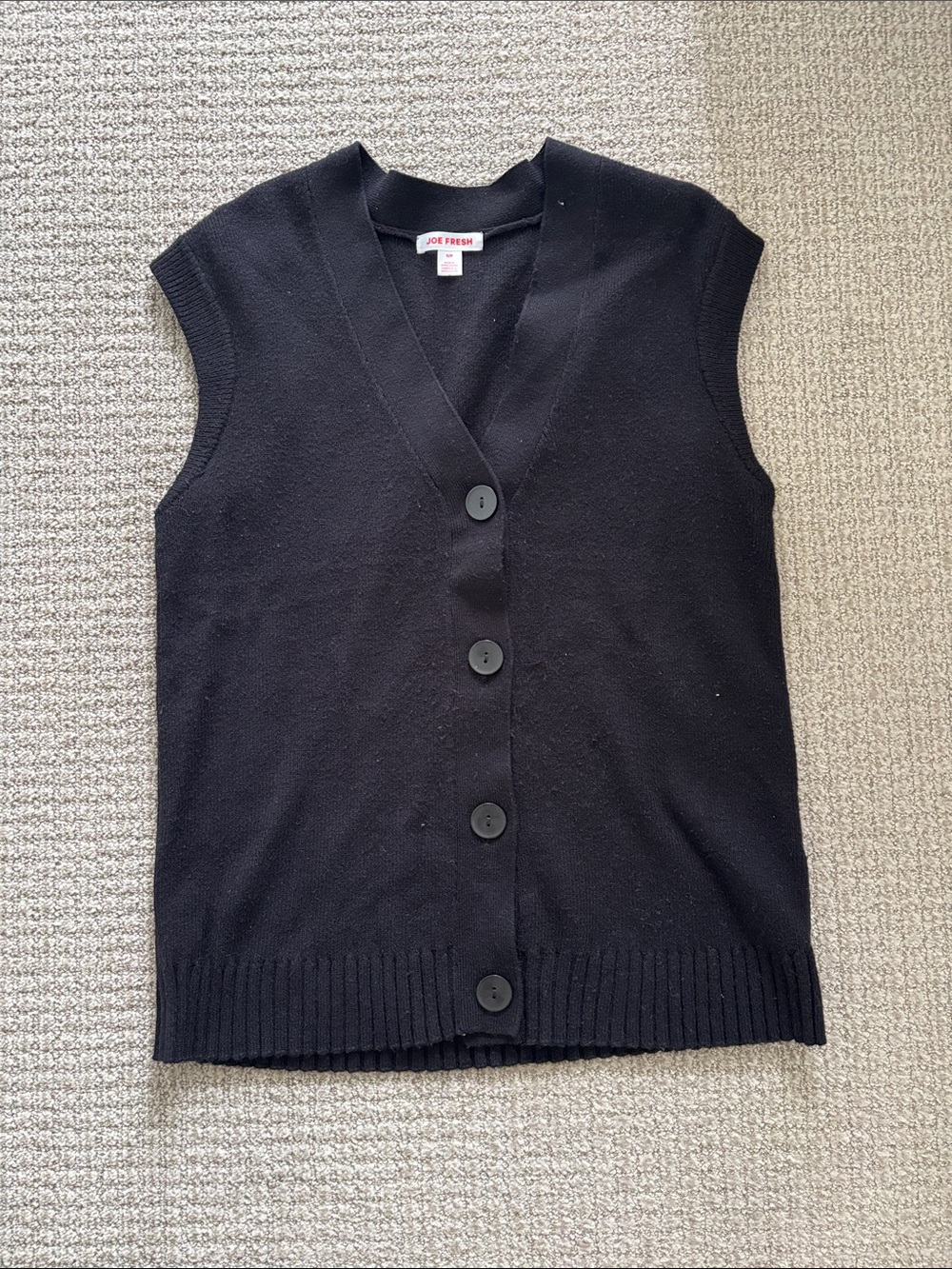 Joe Fresh Black Sleeveless V-Neck Button Cardigan Vest